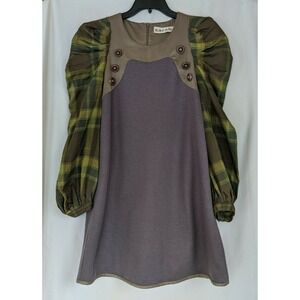 Sarah Dress Women's Sz 36 US Small? Ruffle Sleeve Mini Green Purple  Wool Blend